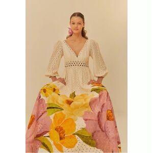Farm Rio / Floral Lace Embroidered Detals Midi Dress Laise Chita Bella